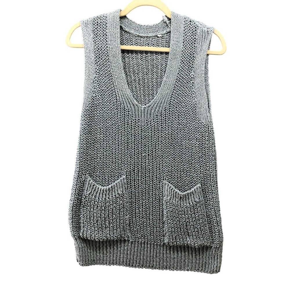 Zara Open Knit Sleeveless Sweater Womens S Blue V-Neck Vest Tunic Stretch